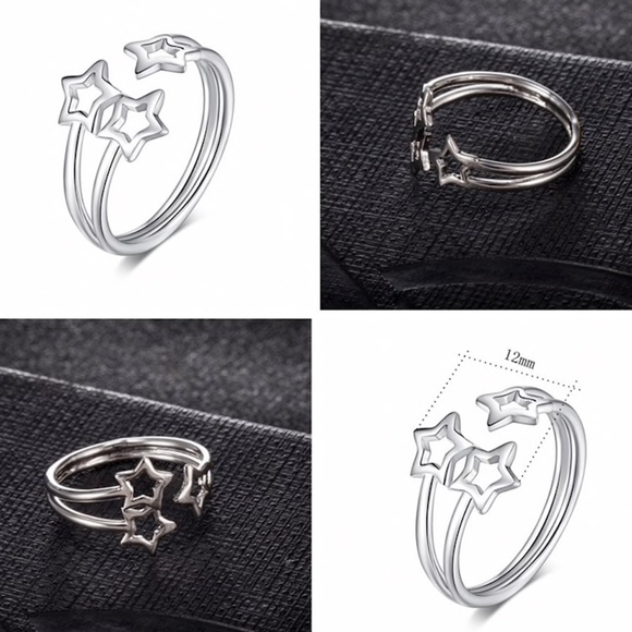 Hollow Triple Star Open Sterling Silver Ring - Picture 3 of 8